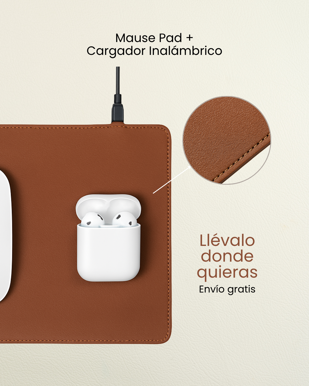 Mouse Pad de cuero con cargador inalámbrico