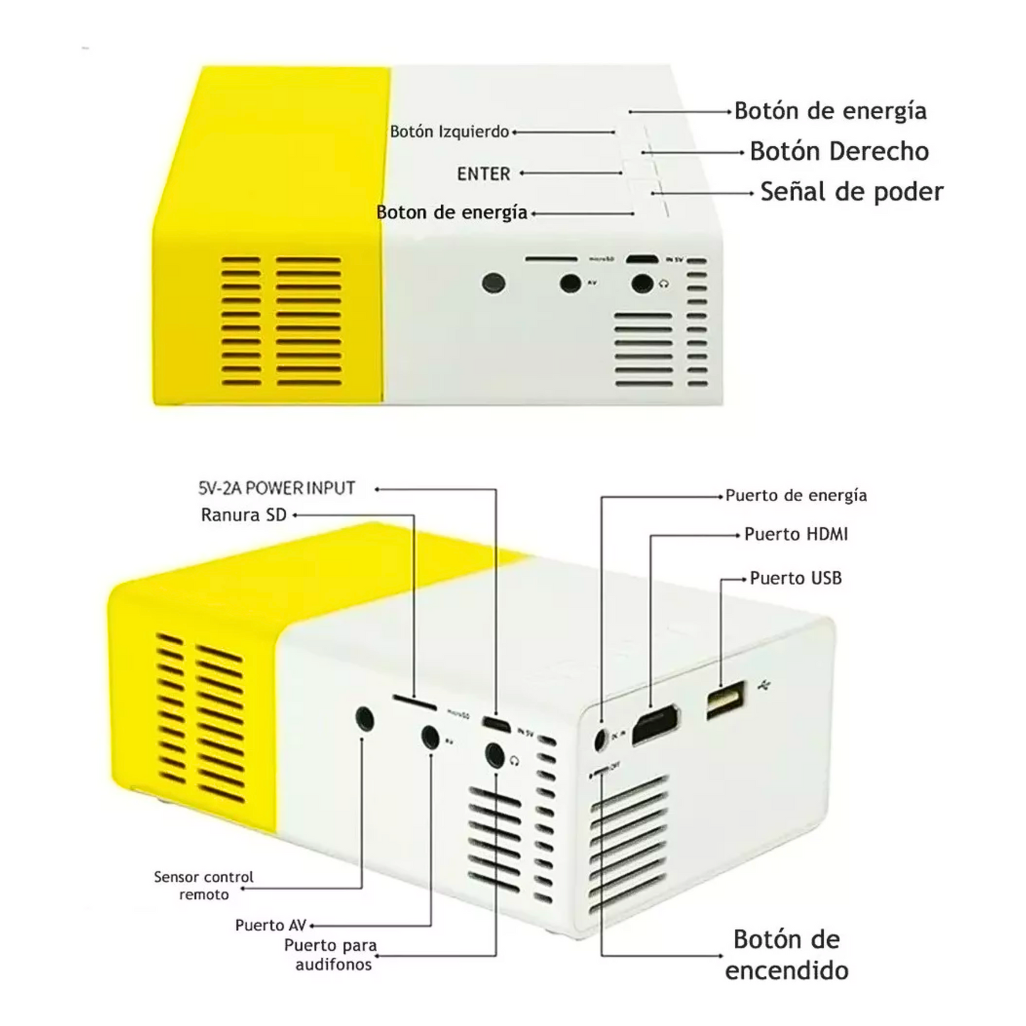 Proyector Portatil Led Hdmi Vga Usb Sd