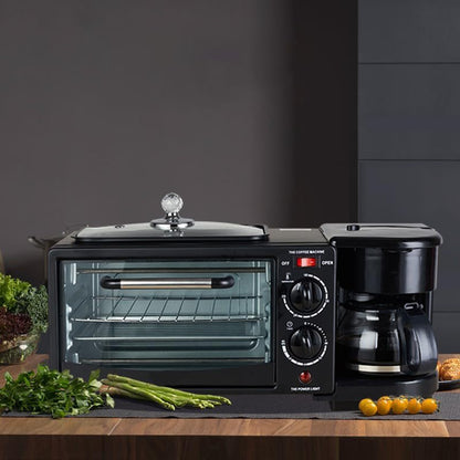 Horno Tostador Multifuncional 3 en 1 - Horno Eléctrico, Cafetera y Sartén