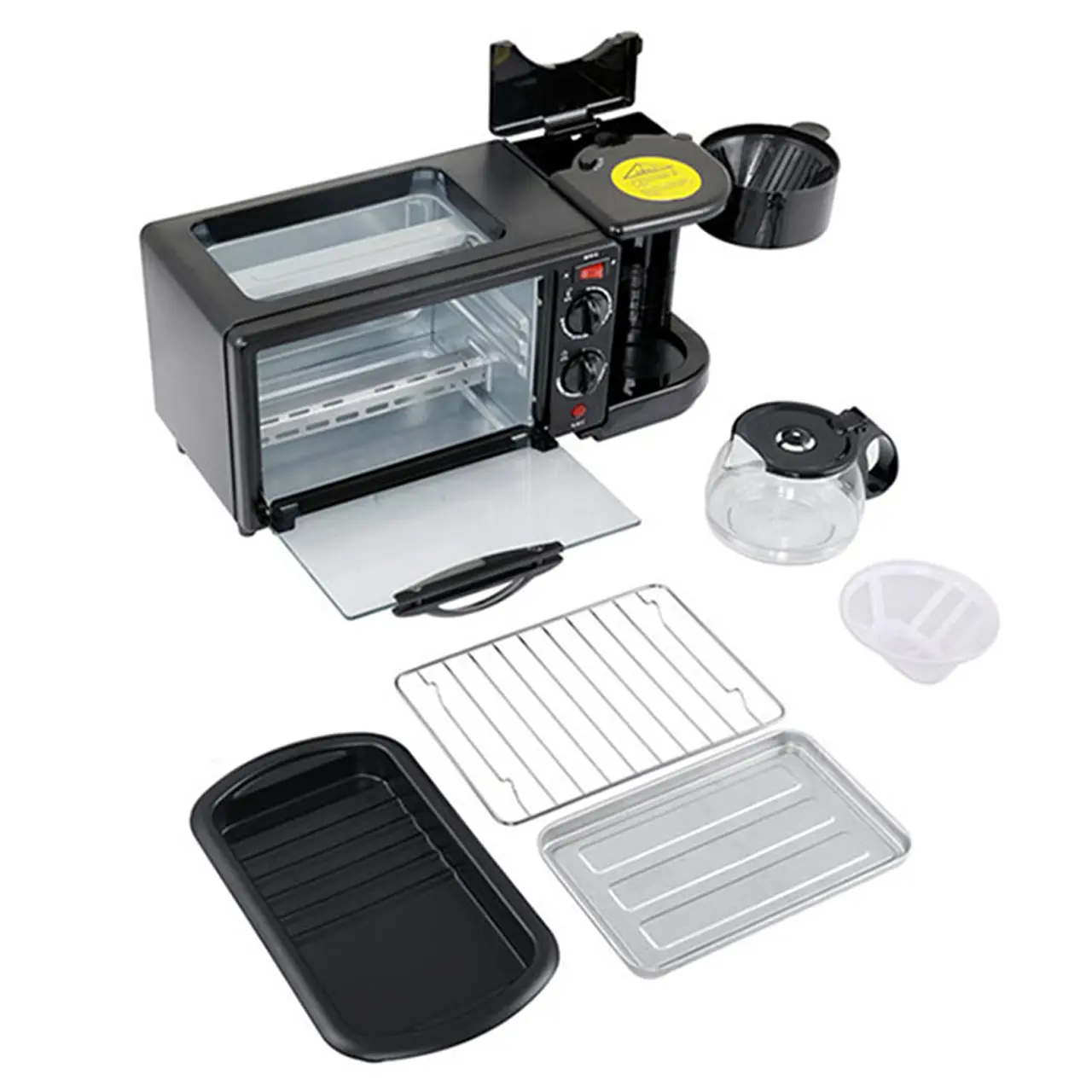Horno Tostador Multifuncional 3 en 1 - Horno Eléctrico, Cafetera y Sartén