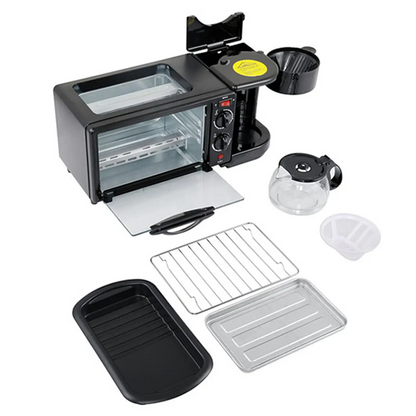 Horno Tostador Multifuncional 3 en 1 - Horno Eléctrico, Cafetera y Sartén